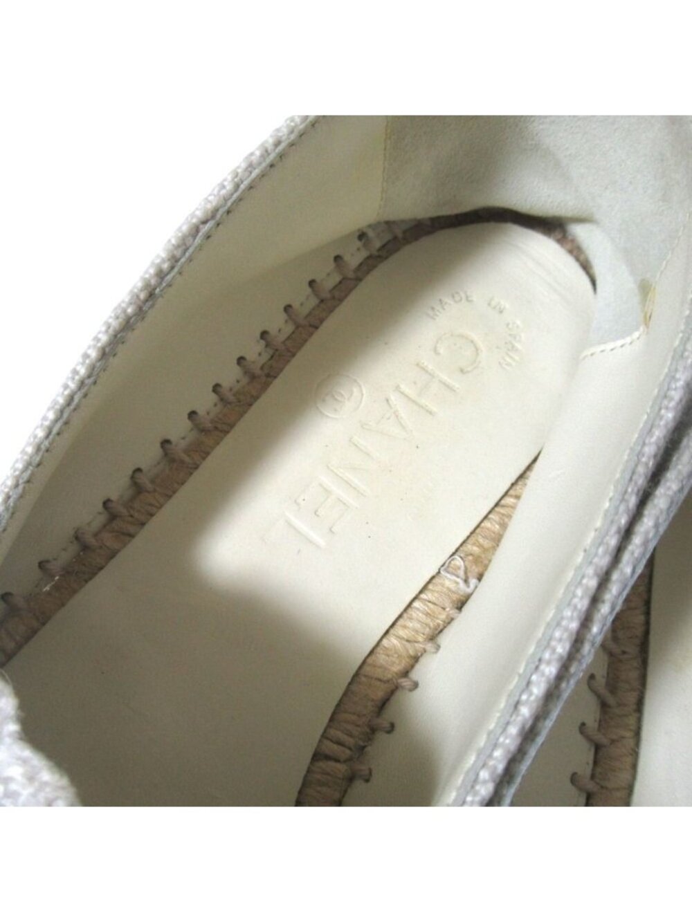 Chanel CC Logo Espadrille Shoes 36 Ivory Black Pre Owned - Picture 12 of 15